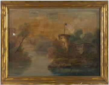 AMERICAN SCHOOL (19TH CENTURY) FOLK ART LANDSCAPE PAINTING