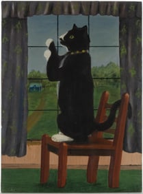 AMERICAN SCHOOL (20TH CENTURY) FOLK ART PAINTING OF A CAT