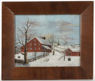 AMERICAN SCHOOL (19TH CENTURY) WINTER LANDSCAPE WITH FARMHOUSE
