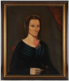 AMERICAN SCHOOL (19TH CENTURY) FOLK ART PORTRAIT OF A WOMAN