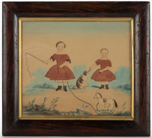AMERICAN OR BRITISH SCHOOL (19TH CENTURY) FOLK ART DOUBLE PORTRAIT OF SIBLINGS