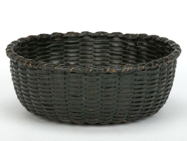 PAGE / ROCKINGHAM CO., SHENANDOAH VALLEY OF VIRGINIA PAINTED STAVE-TYPE WOVEN-SPLINT SEWING BASKET