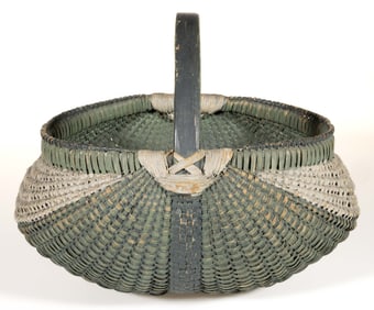 OUTSTANDING TENNESSEE PAINT-DECORATED RIB-TYPE WOVEN-SPLINT BASKET