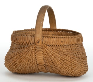 SHELTON SISTERS (FORSYTH CO., NORTH CAROLINA) DIMINUTIVE RIB-TYPE WOVEN-SPLINT BASKET