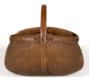SHELTON SISTERS, FORSYTH CO., NORTH CAROLINA ATTRIBUTED DIMINUTIVE RIB-TYPE WOVEN-SPLINT BASKET