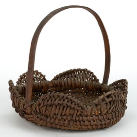 AYERS FAMILY, PATRICK CO., SOUTHWESTERN, VIRGINIA RIB-TYPE WOVEN-SPLINT PIE BASKET