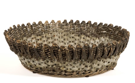 AMERICAN PAINTED STAVE-TYPE WOVEN-SPLINT BASKET
