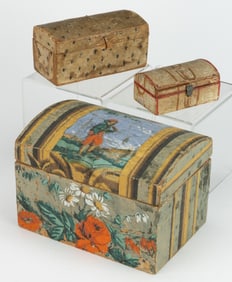 ASSORTED AMERICAN WALLPAPER COVERED WOODEN BOXES, LOT OF THREE