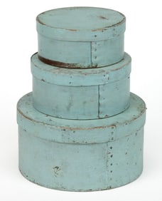 AMERICAN COUNTRY PAINTED BENTWOOD PANTRY BOXES, SET OF THREE