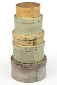 AMERICAN COUNTRY PAINTED BENTWOOD PANTRY BOXES, LOT OF FIVE