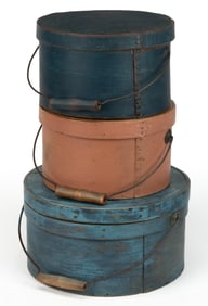 AMERICAN COUNTRY PAINTED BENTWOOD PANTRY BOXES, LOT OF THREE