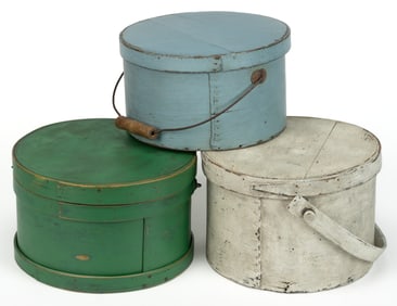 AMERICAN COUNTRY PAINTED BENTWOOD PANTRY BOXES, LOT OF THREE