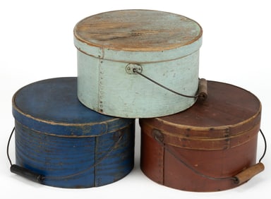 AMERICAN COUNTRY PAINTED BENTWOOD PANTRY BOXES, LOT OF THREE