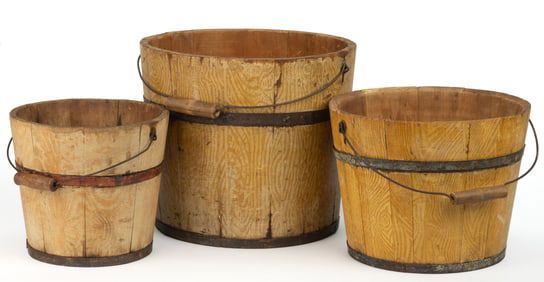 AMERICAN COUNTRY GRAIN-PAINTED BUCKETS, LOT OF THREE