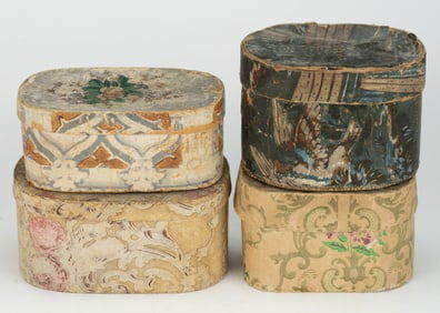 ASSORTED AMERICAN WALLPAPER COVERED BOXES, LOT OF FOUR