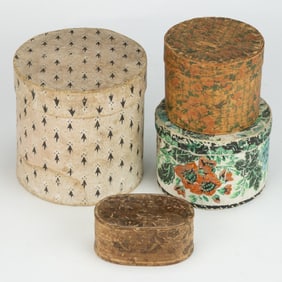 ASSORTED WALLPAPER COVERED DIMINUTIVE BOXES, LOT OF FOUR