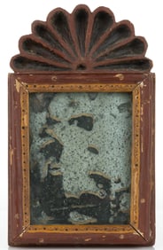 NEW ENGLAND DIMINUTIVE CARVED AND PAINT-DECORATED BIRCH COURTING MIRROR