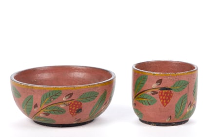 JOSEPH LONG LEHN, LANCASTER CO., PENNSYLVANIA ASSORTED PAINT-DECORATED (LEHNWARE) DIMINUTIVE CUP AND