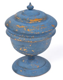 AMERICAN TURNED AND PAINTED TREEN COVERED CONTAINER