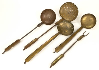 ASSORTED AMERICAN INLAID-COPPER AND WROUGHT-IRON KITCHEN ARTICLES, LOT OF FIVE