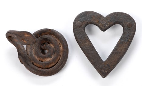 ASSORTED WROUGHT-IRON FIGURAL DIMINUTIVE TRIVETS / WHIMSIES, LOT OF TWO