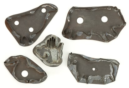 AMERICAN SHEET-IRON FIGURAL COOKIE CUTTERS, LOT OF FIVE