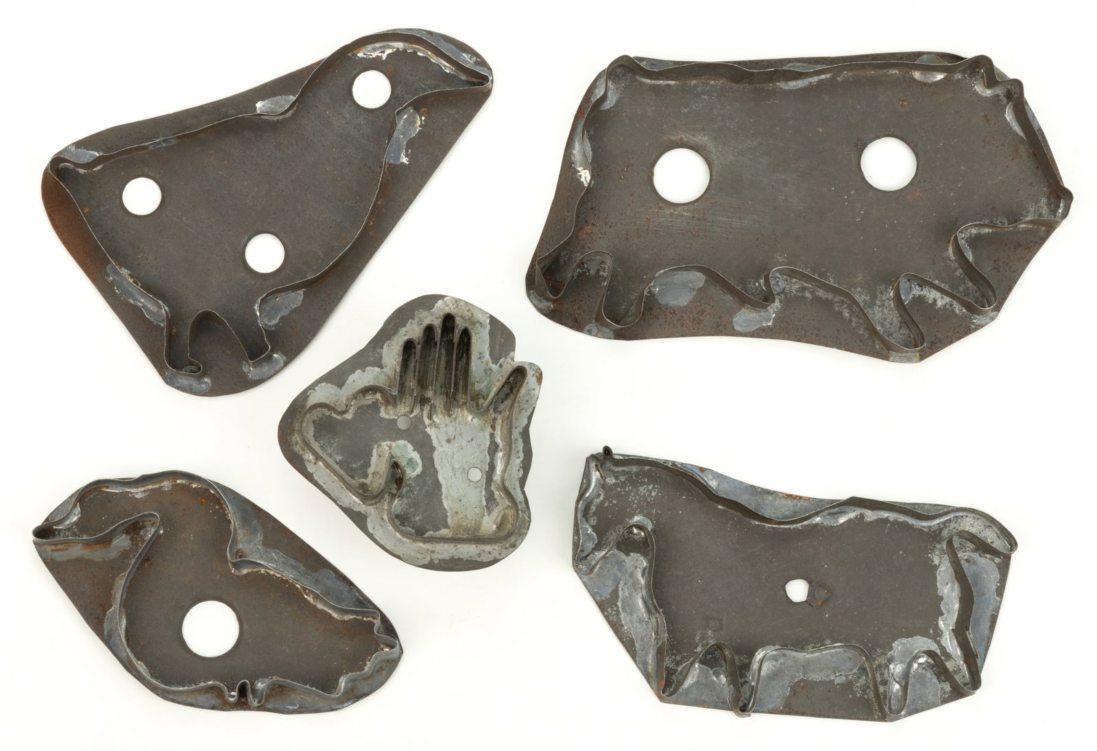 AMERICAN SHEET-IRON FIGURAL COOKIE CUTTERS, LOT OF FIVE (1 of 2)