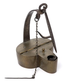 PETER DERR (BERKS COUNTY, PENNSYLVANIA 1793-1868) DATED 1853 BRASS, COPPER, AND WROUGHT-IRON BETTY