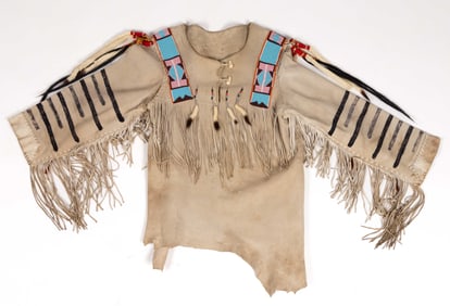 NATIVE AMERICAN MAN'S HIDE SHIRT WITH BEADING AND ERMINE TAILS