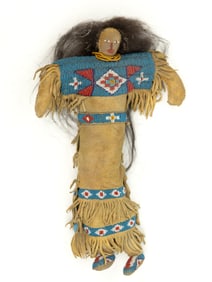 NATIVE AMERICAN NORTHERN PLAINS INDIAN BEADED HIDE WOMAN DOLL