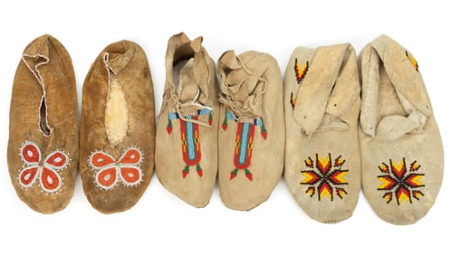 NATIVE AMERICAN BEADED HIDE MOCCASINS, LOT OF THREE PAIRS