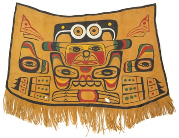 PACIFIC NORTHWEST COAST NATIVE AMERICAN PAINTED HIDE DANCING APRON / PANEL