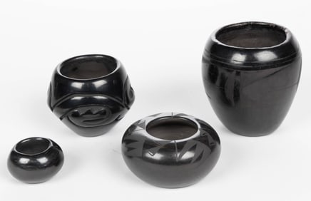 SIGNED NATIVE AMERICAN BLACKWARE POTTERY JARS, LOT OF FOUR