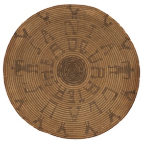 SOUTHWESTERN NATIVE AMERICAN PICTORIAL WOVEN-COIL LARGE BASKET TRAY