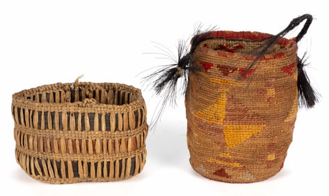 PACIFIC NORTHWEST COAST AND PLATEAU NATIVE AMERICAN TWINE-WOVEN BASKETS, LOT OF TWO
