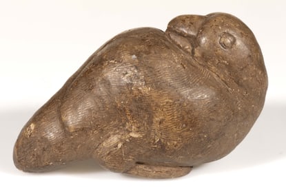 POSSIBLY INUIT OR NORTHWEST COAST NATIVE AMERICAN CARVED SOAPSTONE FIGURE OF A BIRD