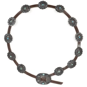 NATIVE AMERICAN NAVAJO TURQUOISE AND SILVER CONCHO BELT