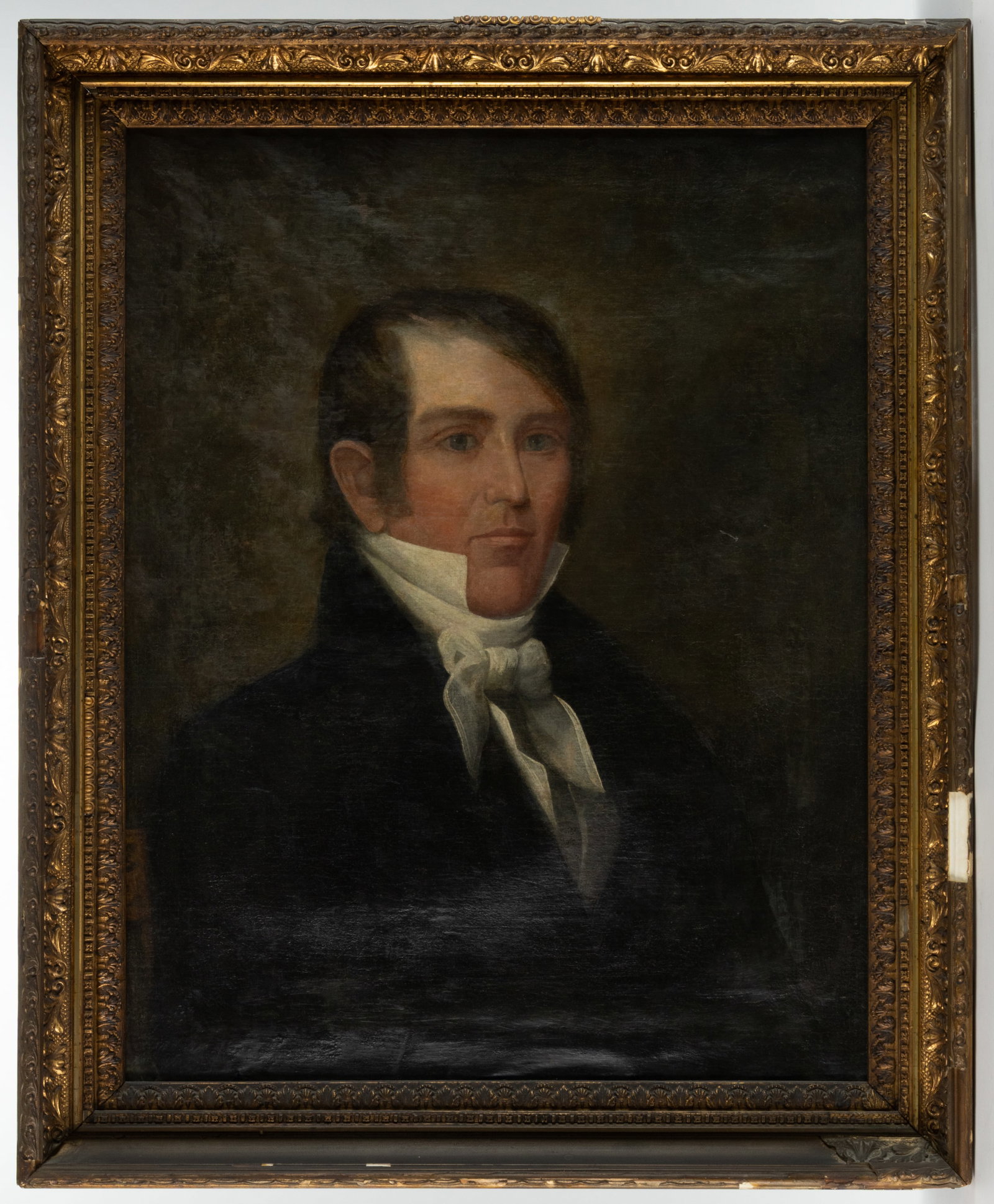 VIRGINIA SCHOOL (19TH CENTURY) PORTRAIT OF HAY TALIAFERRO (VIRGINIA, 1774-1834): VIRGINIA SCHOOL (19TH CENTURY) PORTRAIT OF HAY TALIAFERRO (VIRGINIA, 1774-1834), oil on canvas, a bust-length depiction of a male sitter wearing a high-collared white shirt and a dark jacket. Housed i