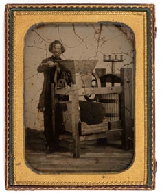 RARE CIDER MILL OCCUPATIONAL HALF-PLATE AMBROTYPE CASED IMAGE