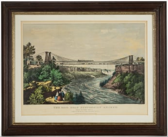 CURRIER & IVES "THE RAIL ROAD SUSPENSION BRIDGE NEAR NIAGARA FALLS" PRINT