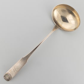 CHARLES A. BURNETT, GEORGETOWN, DC COIN SILVER PUNCH / SOUP LADLE