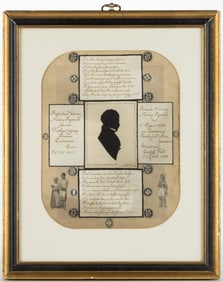 ENGLISH / JAMAICAN SCHOOL (19TH CENTURY) MEMORIAL / MOURNING CUT-AND-PASTED SILHOUETTE