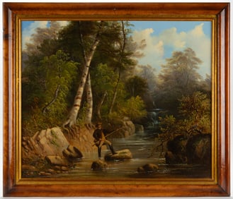 SAMUEL B. FOSTER (AMERICAN, 19TH CENTURY) NEW HAMPSHIRE LANDSCAPE WITH TROUT FISHERMAN