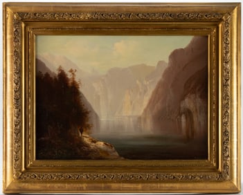 FERDINAND FELDHUTTER (GERMAN, 1842-1898) ALPINE LANDSCAPE WITH FIGURES