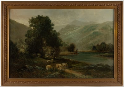 AMERICAN OR EUROPEAN SCHOOL (19TH CENTURY) LANDSCAPE PAINTING FEATURING SHEEP