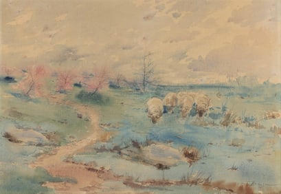 LLOYD BRANSON (TENNESSEE, 1861-1925) LANDSCAPE PAINTING FEATURING SHEEP