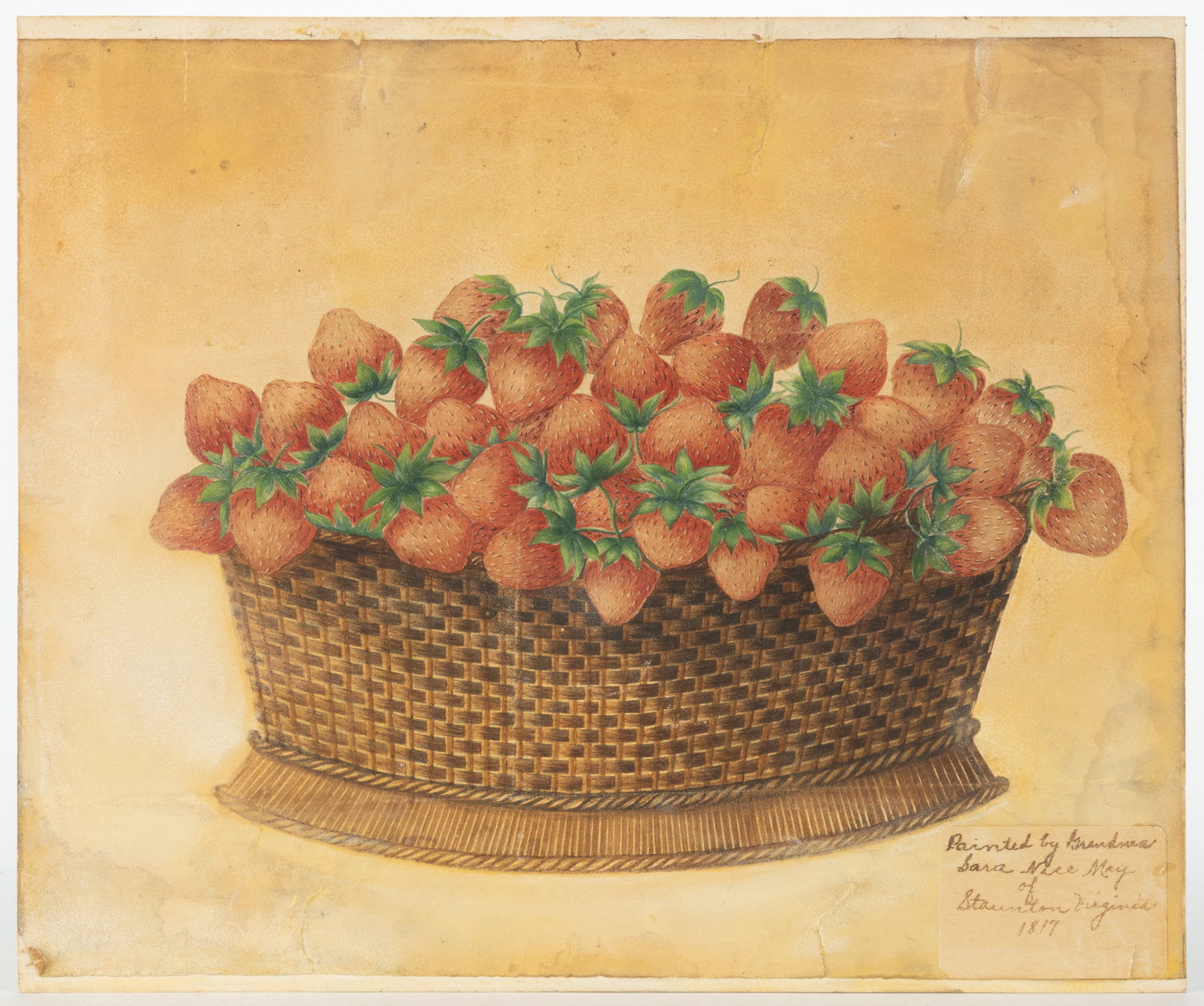 SARAH NICE MAY (STAUNTON, VIRGINIA, 1800-1864) SHENANDOAH VALLEY OF VIRGINIA STILL-LIFE OF: SARAH NICE MAY (STAUNTON, VIRGINIA, 1800-1864) SHENANDOAH VALLEY OF VIRGINIA STILL-LIFE OF STRAWBERRIES, watercolor on paper, an extremely finely-executed depiction of strawberries in a basket. A