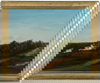 AMERICAN SCHOOL (19TH CENTURY) LANDSCAPE WITH FIGURES AND TRAIN