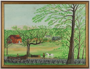 FORREST KING MOSES (AMERICAN, 1893-1974) FOLK ART PAINTING OF THE WILLOW SPOUT NEAR STAUNTON,