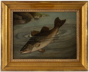 AMERICAN SCHOOL (20TH CENTURY) FOLK ART SPORTING / FISHING PAINTING OF A FISH